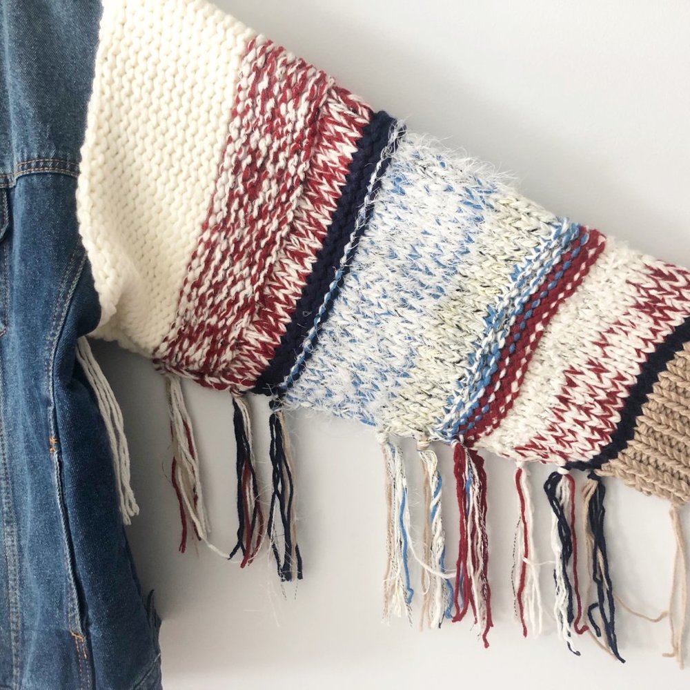 ✨ BNWT Zara Boho Denim Jacket with Knit Sleeves - Picture 3 of 5